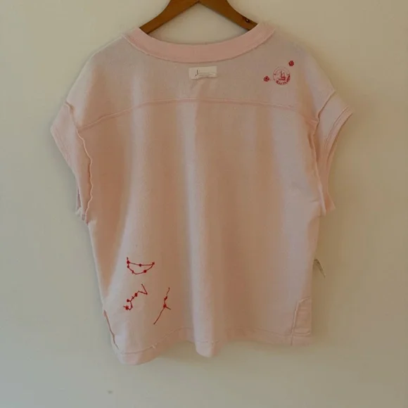Anthropologie By Anthropologie Embroidered Côte d'Azur Top Sweatshirt Pink XL - Picture 4 of 12